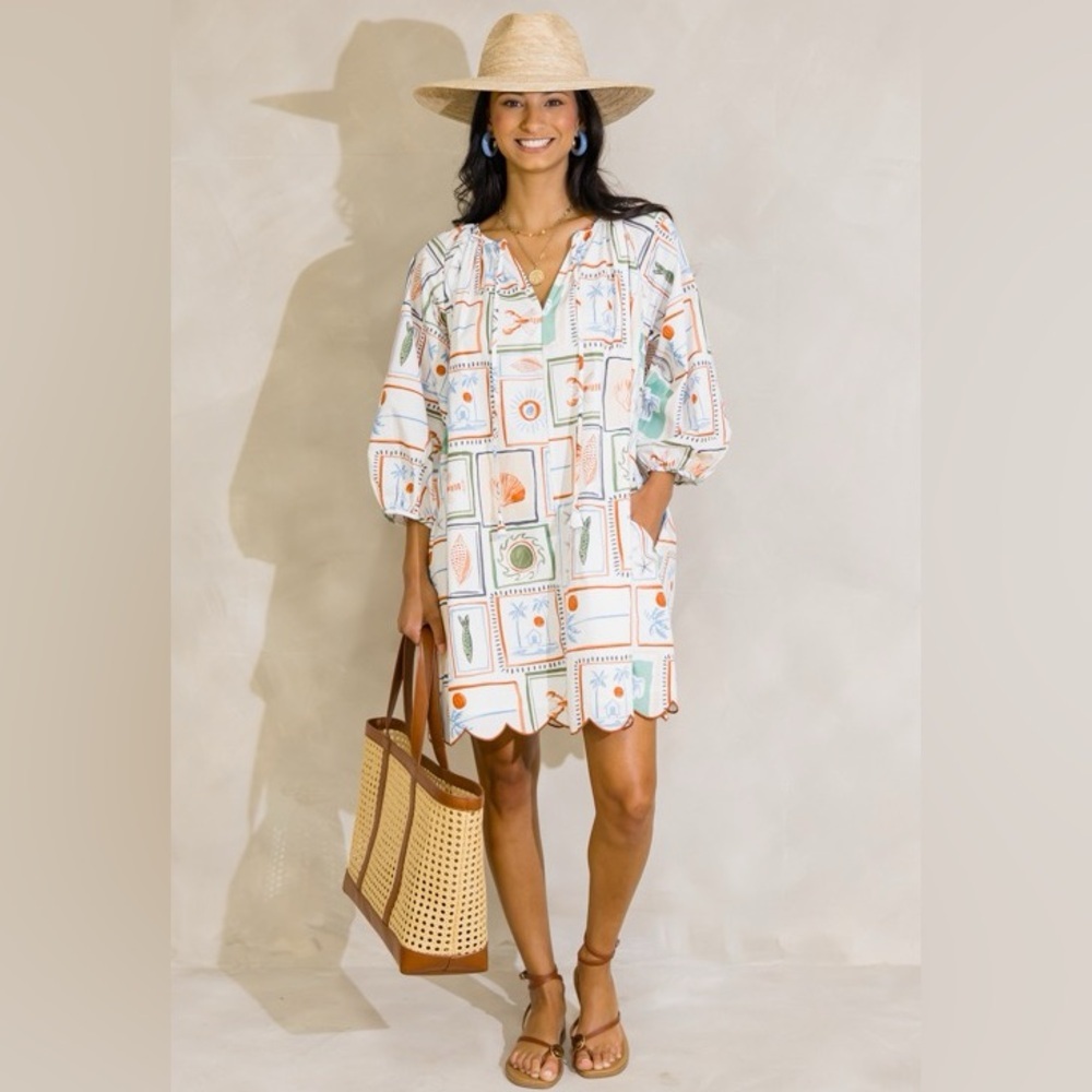 Karlie capri coast novelty print seashell palm tree lobster  mini dress